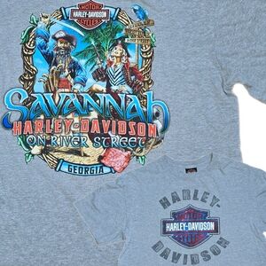 Harley Davidson T Shirt Grey Savannah Georgia Pirate Graphic Biker Sz L 2015